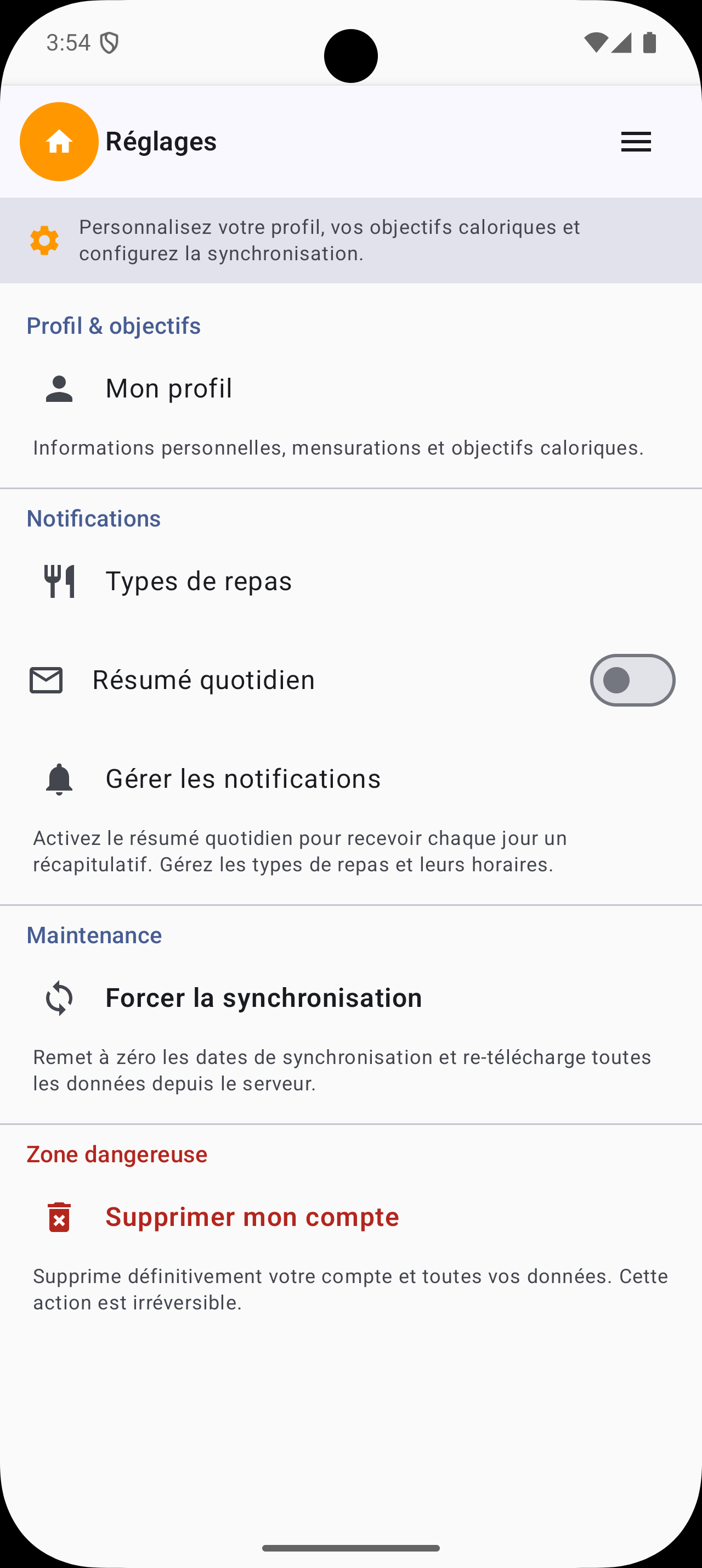 Réglages Android
